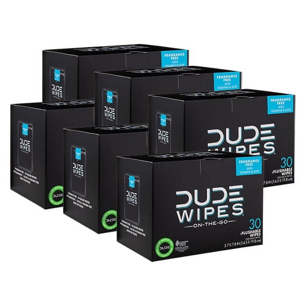 Dude Wipes Flushable Single for Travel Unscented with Vitamin-E & Aloe 100% 2 30
