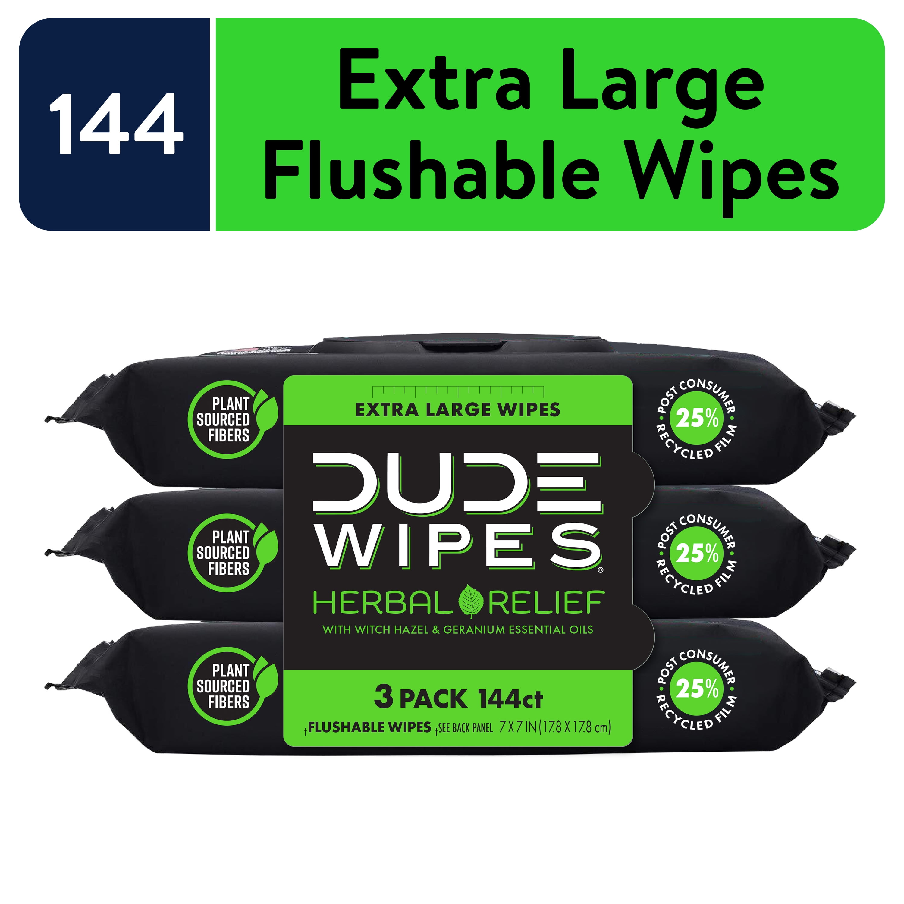 DUDE Wipes Flushable Wipes, XL Wet Wipes for at Home Use, Herbal Relief