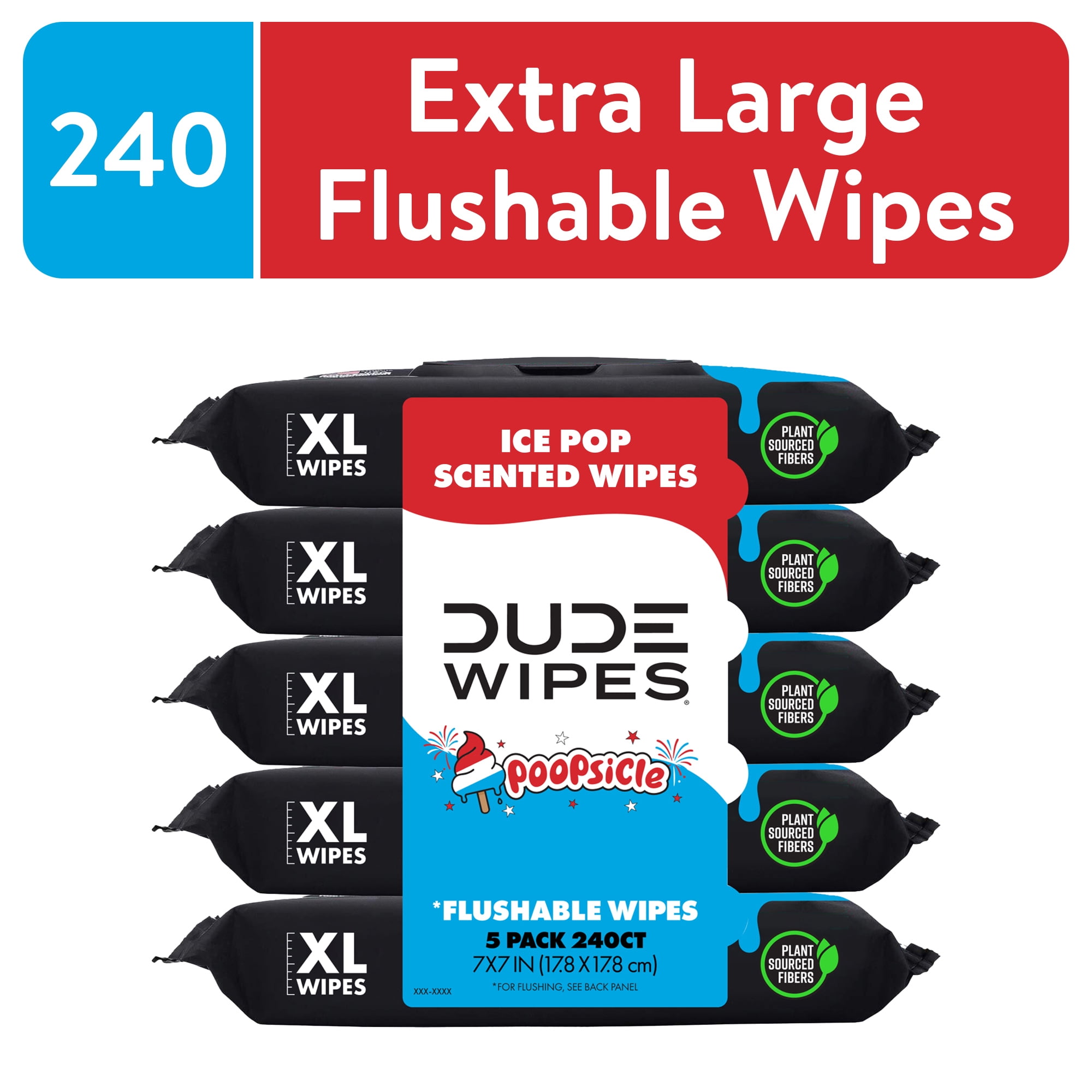 DUDE Wipes Poopsicle, Ice Pop Scented Extra Large Flushable Wipes, 48 Count, 5 Pack (240 Total)