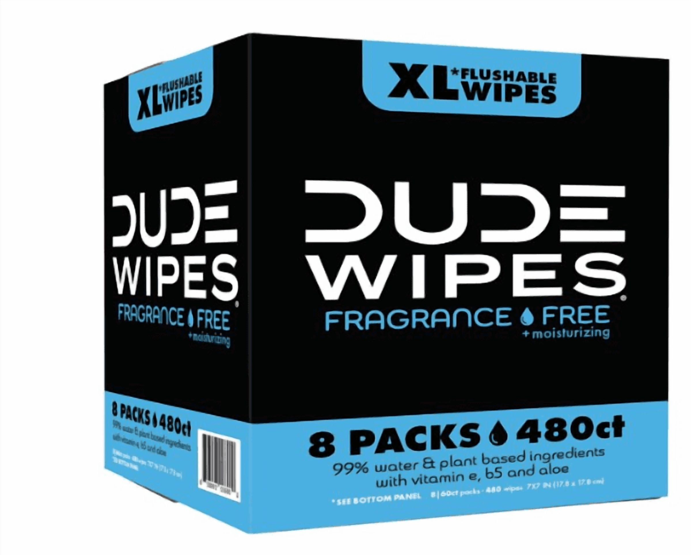 DUDE Wipes Fragrance-Free + Moisturizing XL Flushable Wipes, 480 Wipes