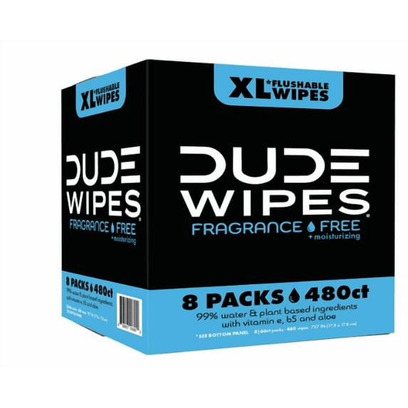 DUDE Wipes Fragrance-Free + Moisturizing XL Flushable Wipes, 480 Wipes