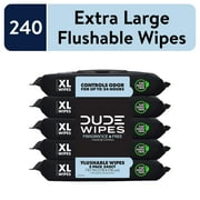 DUDE Wipes Fragrance Free Plus Odor Control, XL Wet Wipes, 48 Count, 5 Pack