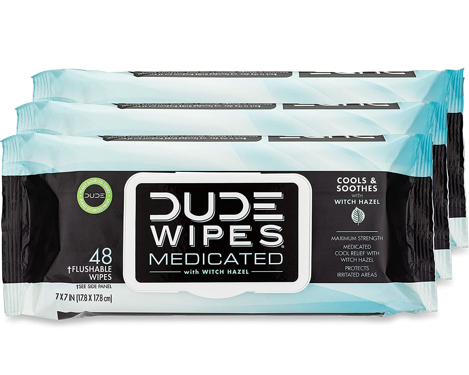 DUDE Wipes Medicated Flushable Wipes 3 Pack, 144 Wipes Unscented