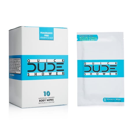 DUDE Wipes Shower Wipes, XL On-The-Go Body Wet Wipes, Unscented, 10 Count