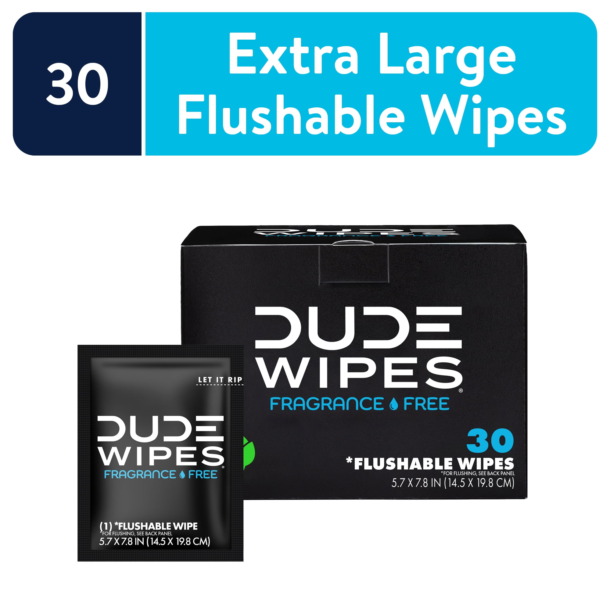 DUDE PRODUCTS DUDE Wipes Flushable Wipes, Unscented with Vitamin-E & Aloe, 100% Biodegradable, Singles for Travel (30 Individually Wrapped Wipes)