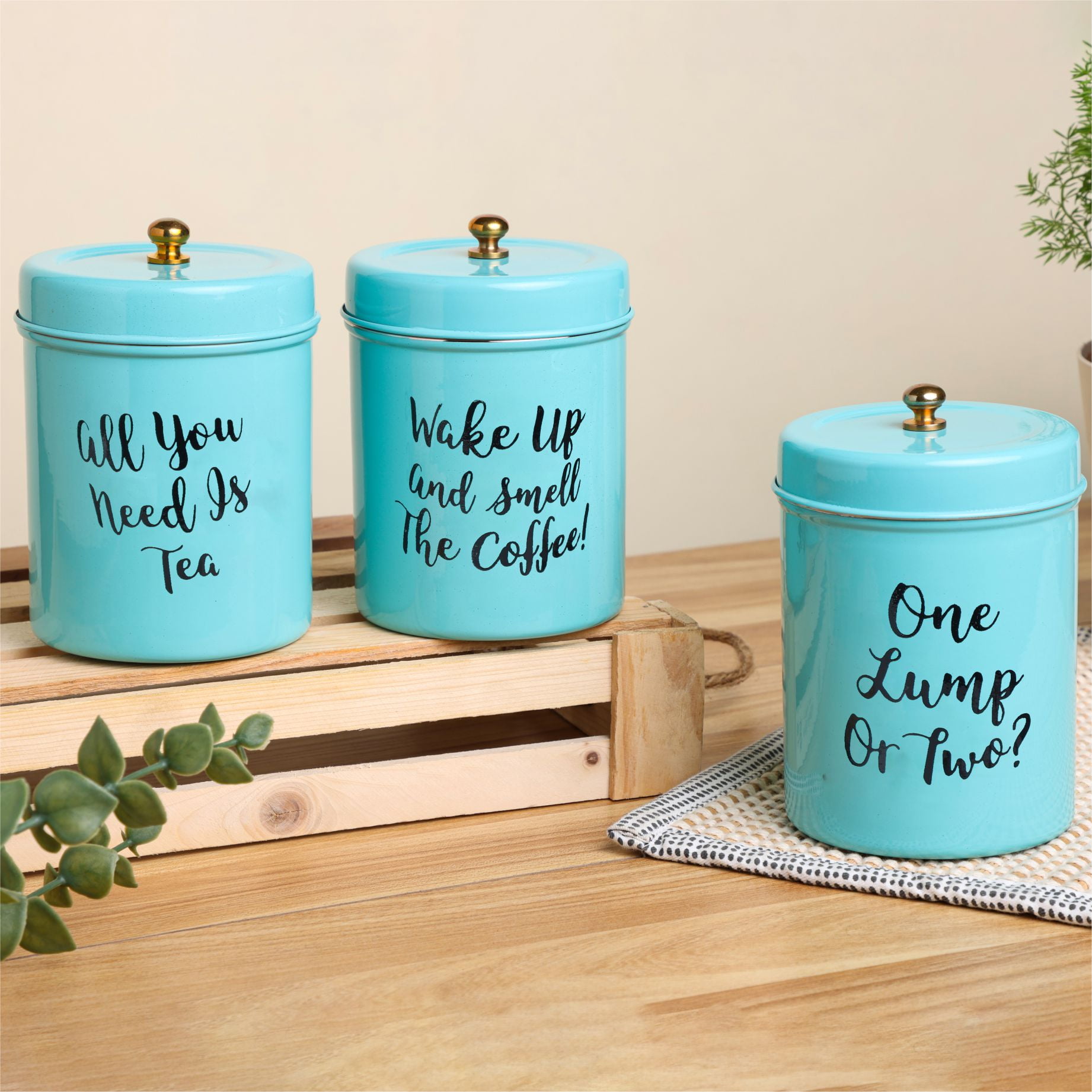 DUDKI New Farmhouse Kitchen Decor Canisters Set of 3Tea,Food Storage