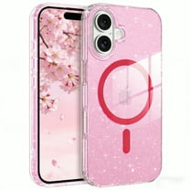 DUEDUE Clear Designed for iPhone 16 Case 6.1", Compatible with MagSafe, Magnetic Sparkly Glitter Shockproof Case for iPhone 16, Pink