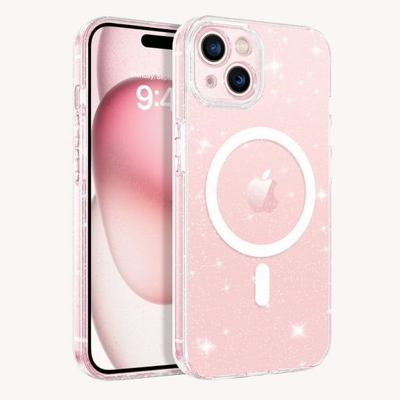 DUEDUE Magnetic iPhone 15 Plus Case 6.7", Compatible With MagSafe, Slim Clear Glitter Shockproof Case For iPhone 15 Plus, Clear