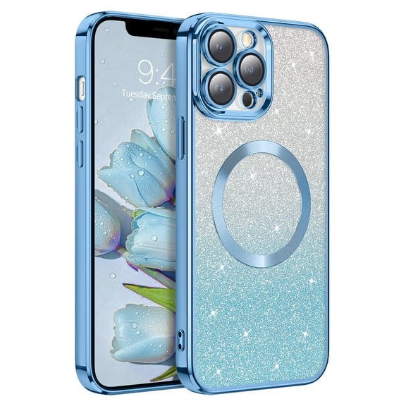 DUEDUE iPhone 12 Pro Max Case 6.7", Compatible with MagSafe, Magnetic Glitter Bling Slim Shockproof Case for iPhone 12 Pro Max, Blue