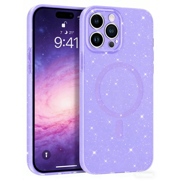 DUEDUE Magnetic iPhone 14 Pro Max Case 6.7", Compatible with MagSafe, Glitter Bling Sparkly Shockproof Case for iPhone 14 Pro Max, Purple