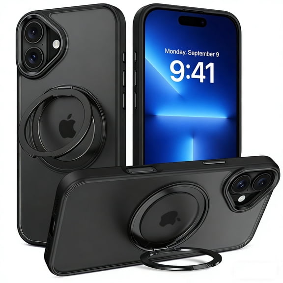 DUEDUE iPhone 16 Plus Case With Stand 6.7", 360 Rotating Kickstand Ring Compatiple with Mag-Safe, Magnetic Slim Matte Shockpfoof Case for iPhone 16 Plus,Black