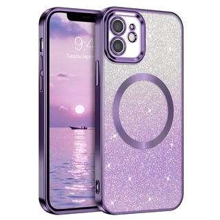 DUEDUE iPhone 12 Case 6.1", Compatible with MagSafe, Magnetic Slim Bling Glitter Shockproof Case For Women Girls, Purple