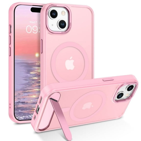 DUEDUE iPhone 15 Plus Case with Stand 6.7", Compatible with Mag Safe, Magnetic Slim Matte Shockproof Case for iPhone 15 Plus, Pink
