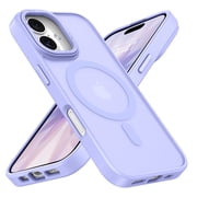 DUEDUE Magnetic Protective Case for iPhone 17, Lavender Light Purple Frosted Matte Cover with Letter Print Metal Lens Guard, Slim Fit Shockproof, Compatible with MagSafe