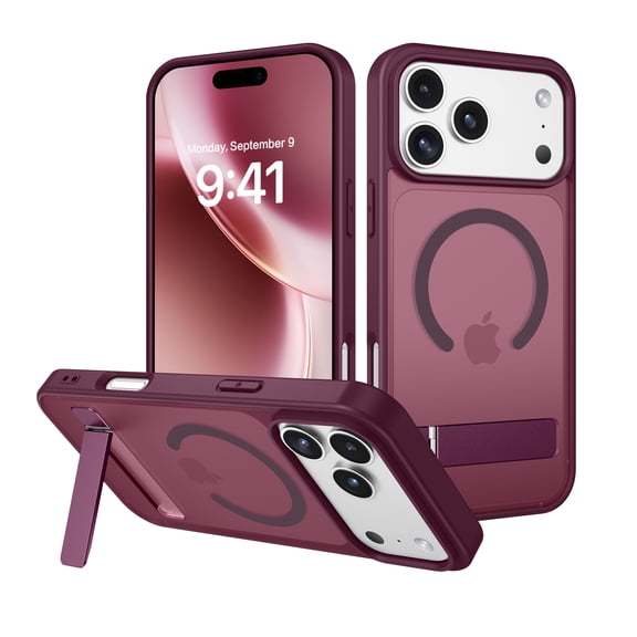 DUEDUE iPhone 17 Pro Case, Compatible with MagSafe, Built-in Invisible Kickstand, Military Grade Shockproof, Slim Translucent Matte Protective Phone Case for iPhone 17 Pro 6.3", Cherry Red