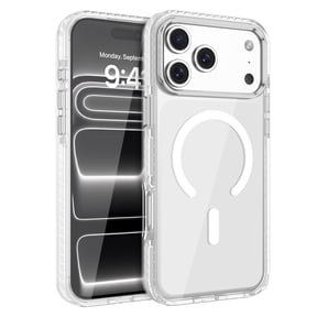 DUEDUE Magnetic Protective Case for iPhone 17 Pro Max, Crystal Clear White Back Phone Cover with Enhanced Camera Guard, Anti-Yellowing Slim Fit TPU Bumper Shockproof Case, MagSafe Compatible