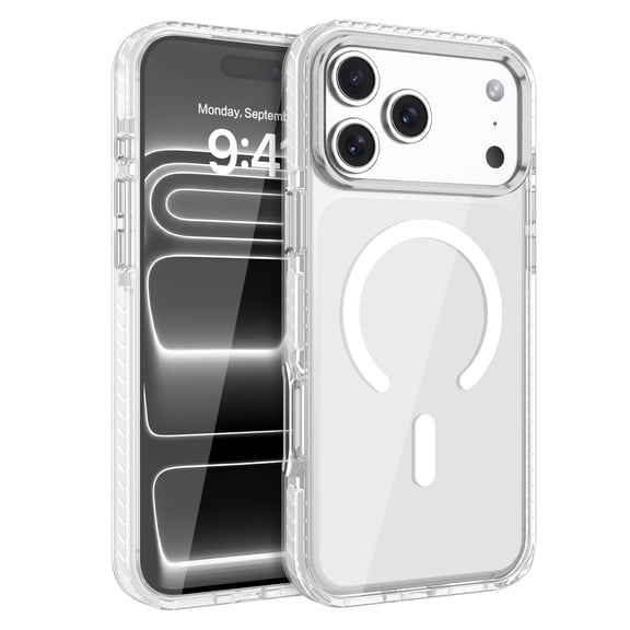DUEDUE Magnetic Protective Case for iPhone 17 Pro Max, Crystal Clear White Back Phone Cover with Enhanced Camera Guard, Anti-Yellowing Slim Fit TPU Bumper Shockproof Case, MagSafe Compatible