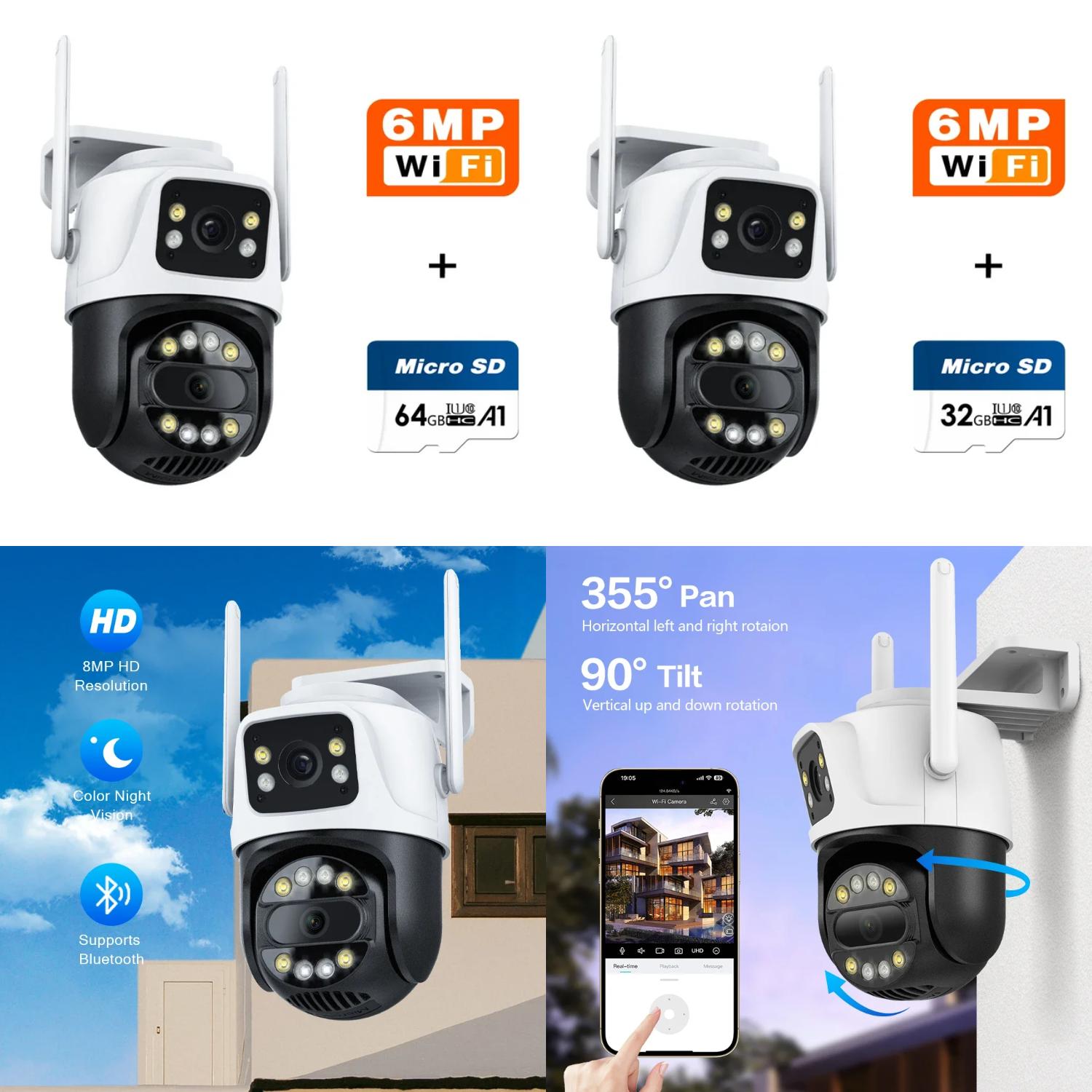 DUFDERIA 4K 8MP HD Wifi PTZ Camera Outdoor 3K 6MP Dual Lens Dual Screen ...