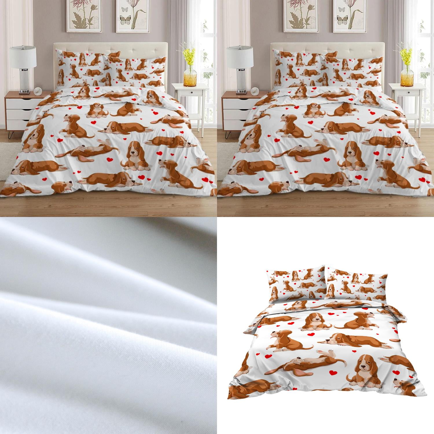 DUFDERIA Embrace the Whimsical and Charming Beauty of this Lovely Full Queen Size Basset Hound Duvet Cover Set Adorable and Cute 3D Pet Animal Print Bedding The Perfect Addition to
