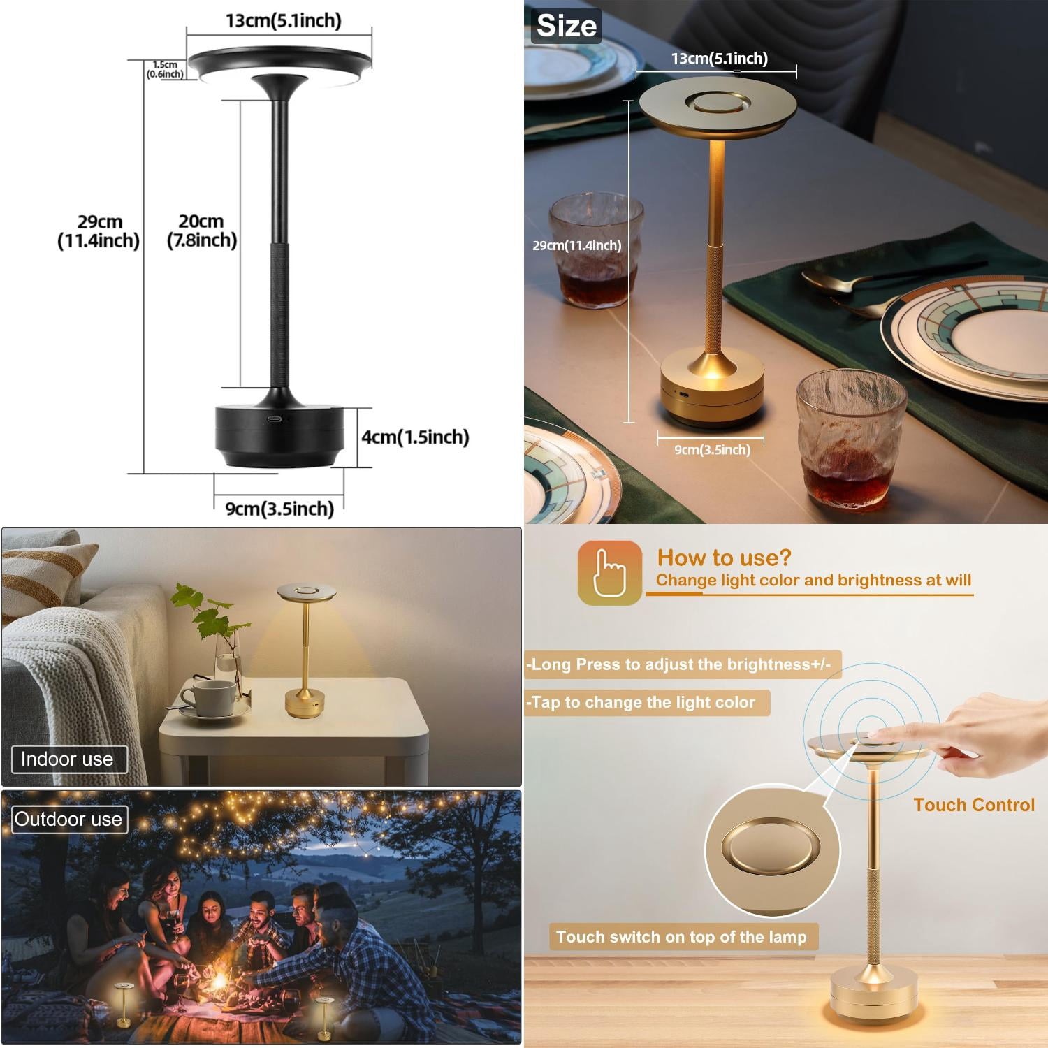 DUFDERIA Rechargeable Wireless Table Lamp with Touch Function - Stylish and Creative USB-C Desk Lamp for Bedroom or Camping - Enhance Your Space with Candlelight Ambiance