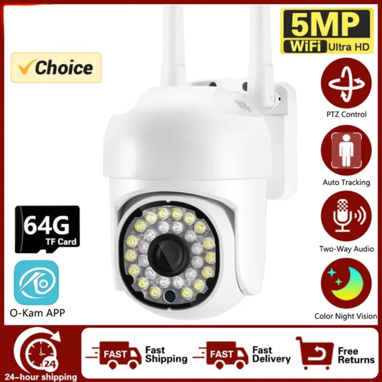 DUFDIE 5MP IP WiFi Surveillance Camera with Automatic Human Tracking ...