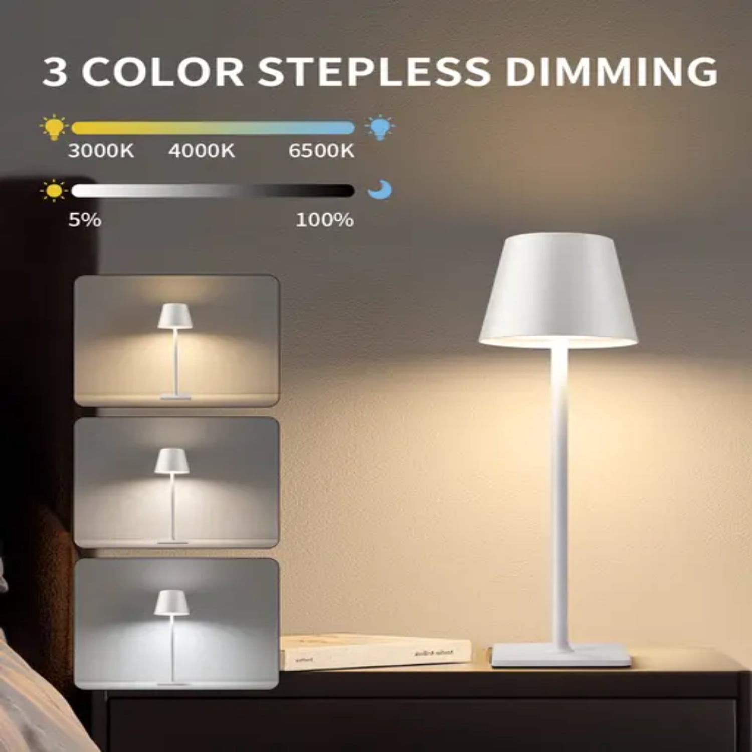 DUFDIE Touch Table Lamp for Bedroom | Rechargeable Wireless Creative Lamp with USB-C | Camping Candle Desk Lamp