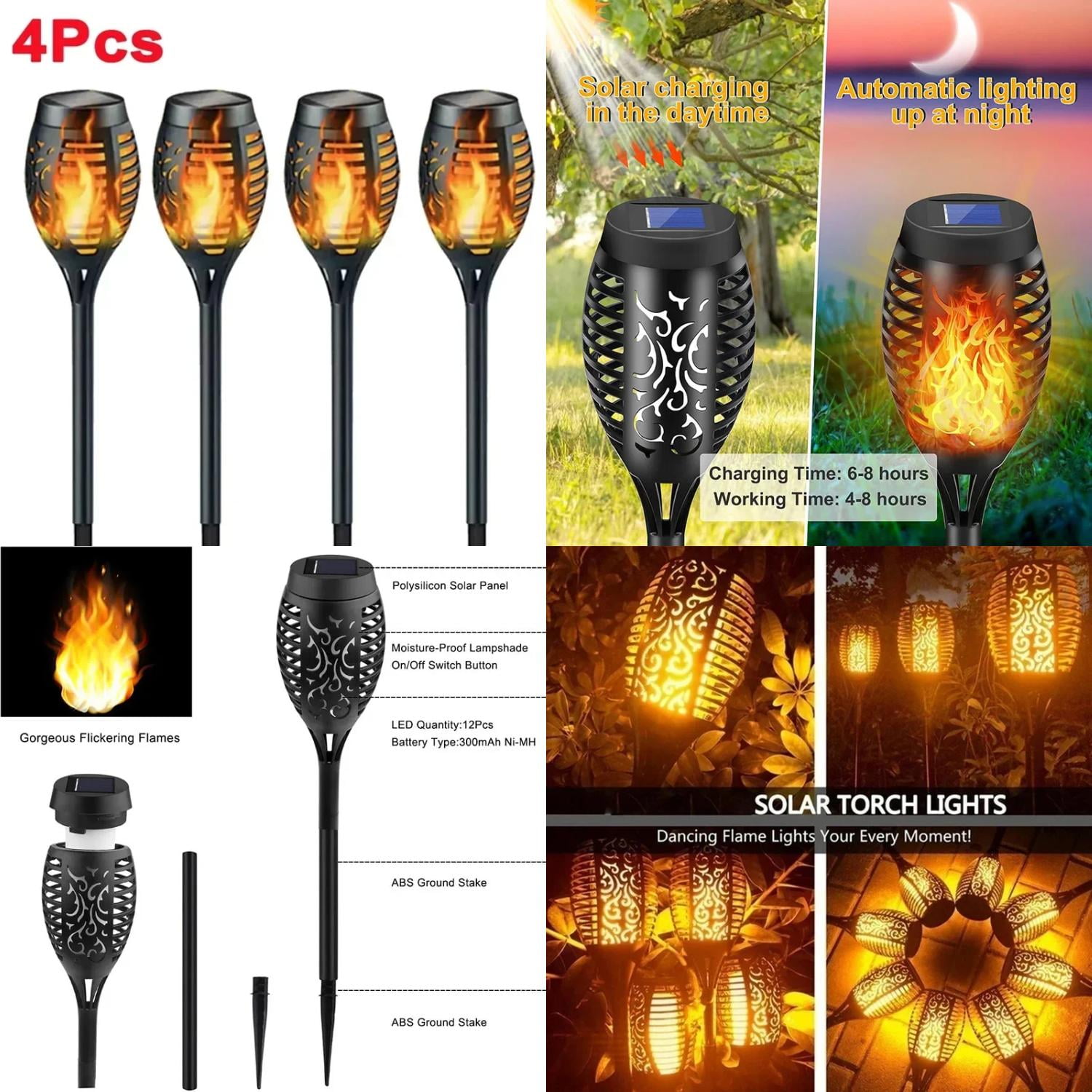 DUFDIEJ Waterproof Decorative Solar Flame Lights Torch Flickering for Outdoor Garden Decoration ...
