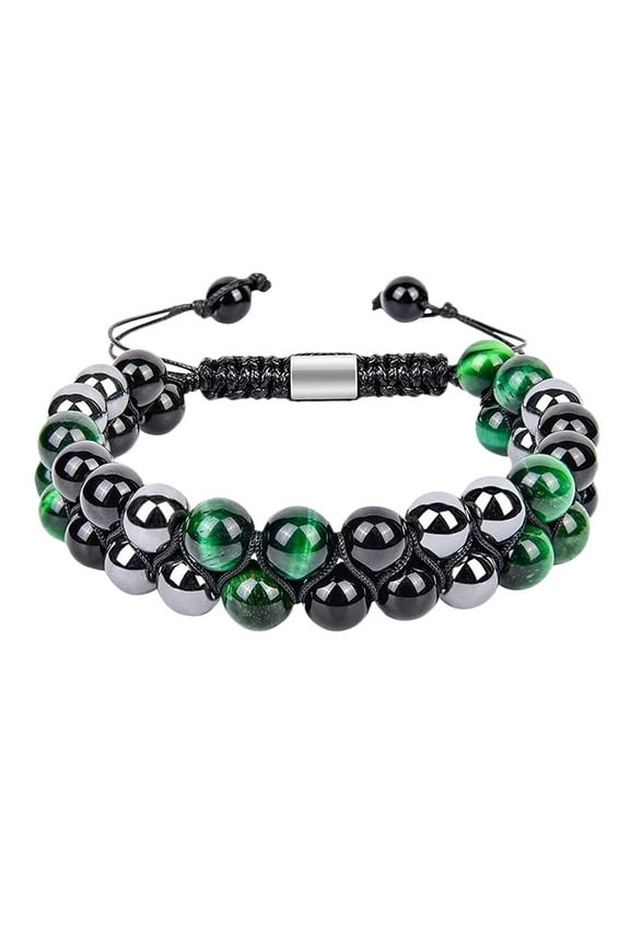 Fashion Men's Women's Triple Bracelet Green Black Hand Bead Bracelet Natural Stone For Good Luck Happiness