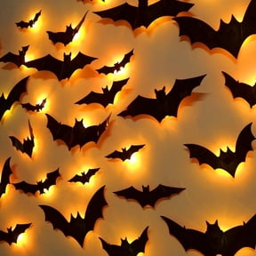 DUHKP 36 Pack Light Up Bats Halloween Decorations, Orange | 3D Stereoscopic Design, Removable Bat Wall Stickers, for Indoor Outdoor Windows & Home Parties