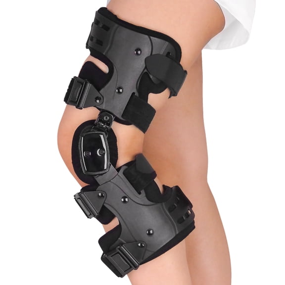 DUHKP Post-Op ROM Knee Brace, Multi-Angle Hinges with Varus Valgus Correction, Ventilated Frame, Quick Release Buckles, 90    Locked Flexion for Knee Fracture & Arthritis Support
