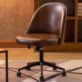 thumbnail image 1 of DUHOME Armless Home Office Chair, Leather Swivel Task Chairs Height Adjustable Desk Chair with Black Metal Base Mid Back，Computer Chair with Wheels for Teens Adults，Yellowishbrown, 1 of 16