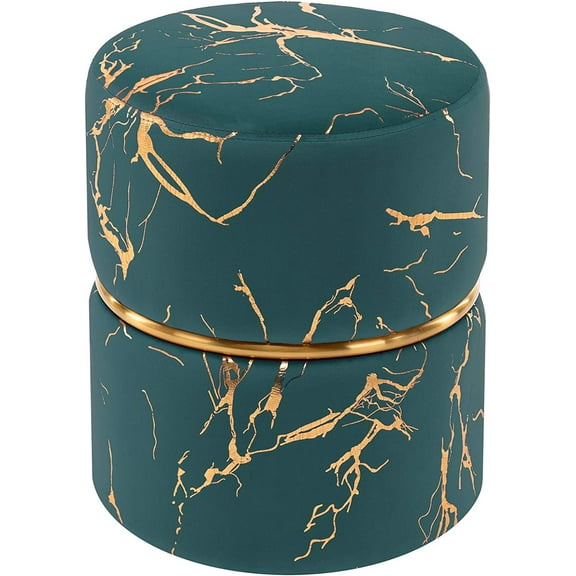 DUHOME Modern Round Velvet Ottoman Footrest Vanity Stool Bronzed Fabrics Padded Stool for Living Room, Bedroom Atrovirens
