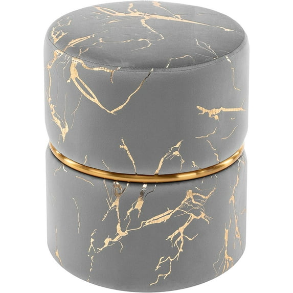 DUHOME Modern Round Velvet Ottoman Footrest Vanity Stool Bronzed Fabrics Padded Stool for Living Room, Bedroom Grey