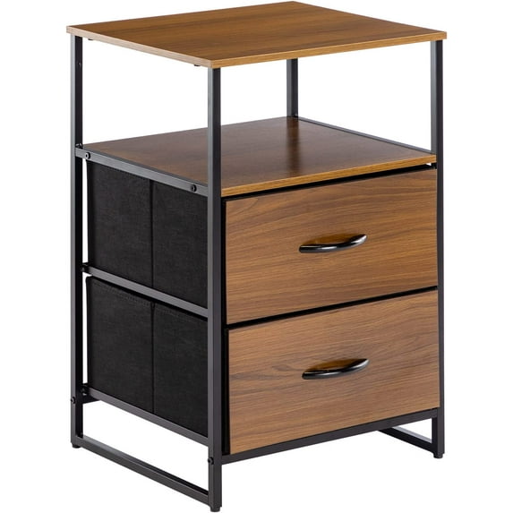 DUHOME Nightstand, Bedside Storage Table with 2 Drawers, 2 Shelves, Fabric Drawer Dresser for Bedroom Living Room, End Table with Wooden Top and Front, Brown and Black