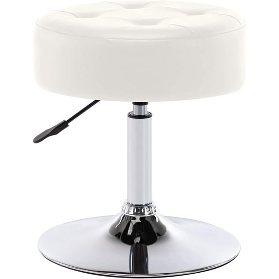 DUHOME PU Leather Vanity Stool Makeup Stool Vanity Chair Height Adjustable Swivel Stool Round Ottoman White