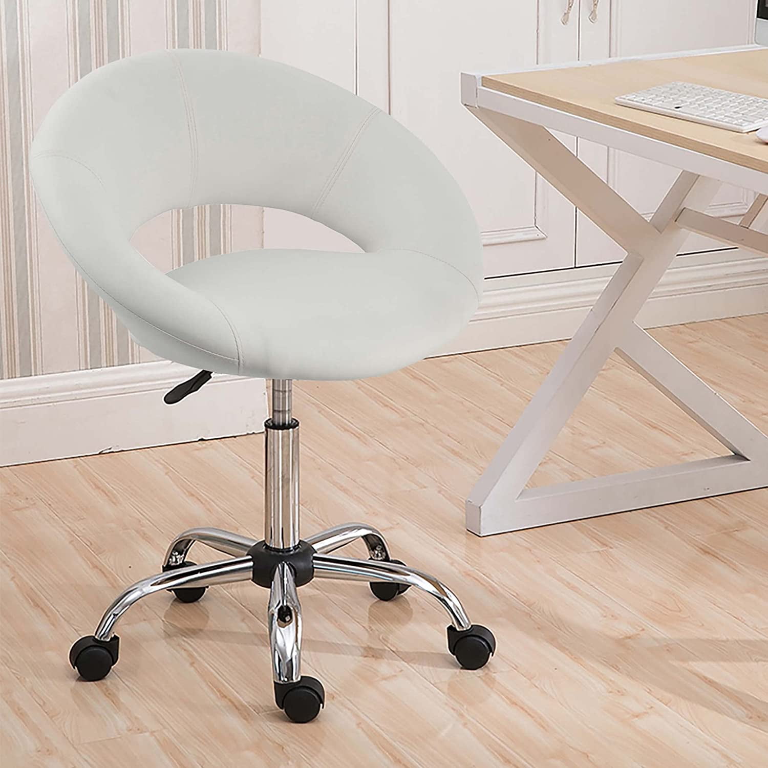 DUHOME PU Leather Working Stool, Adjustable Swivel Task Computer Chair ...