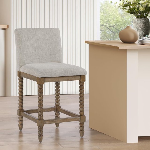 DUHOME Spindle Counter Stool with Padded Spring Seat,Wooden Bar Stools