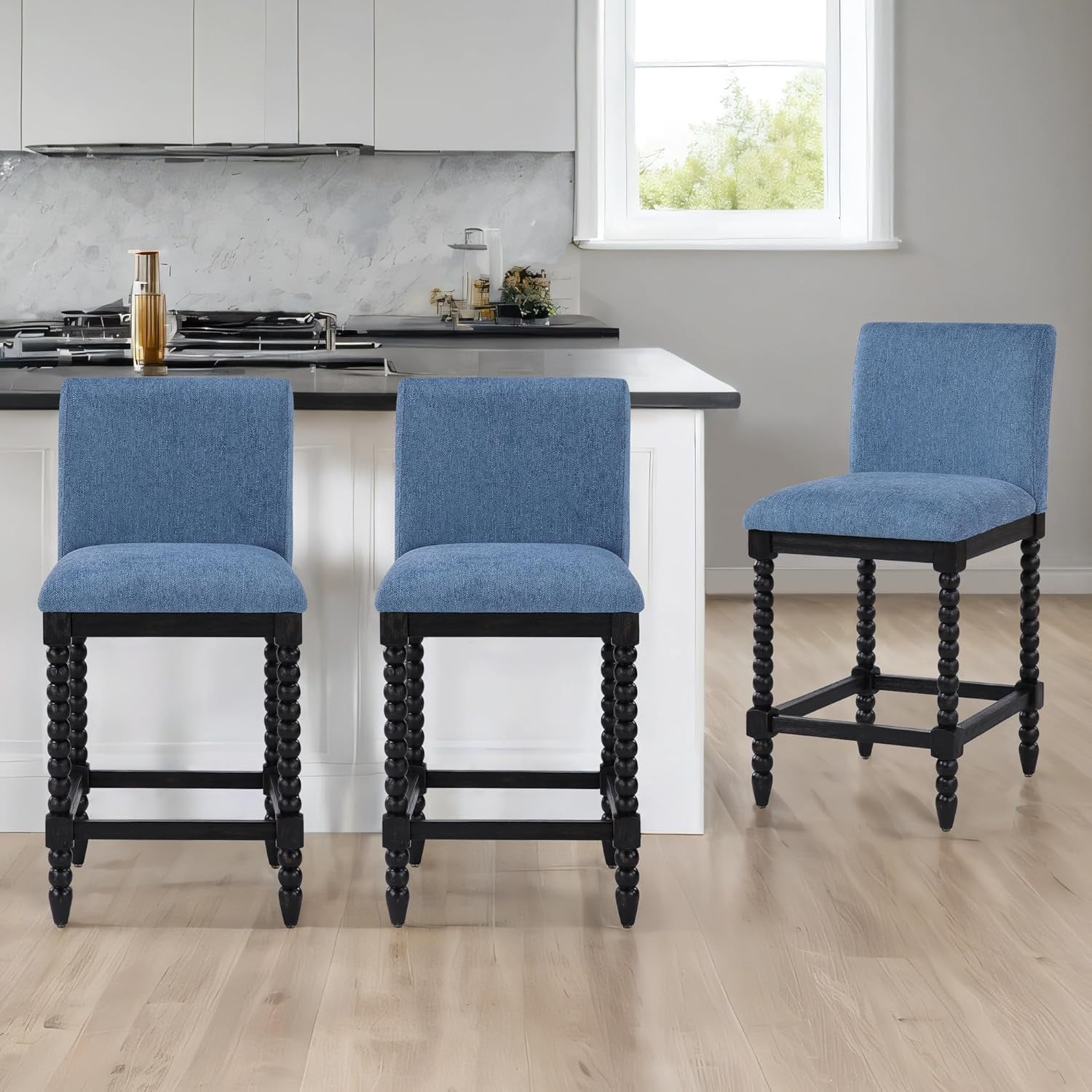 DUHOME Spindle Counter Stools Set of 3 with Padded Spring Seat,Wooden ...