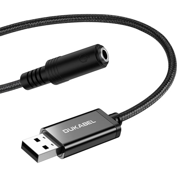 DuKabel USB to 3.5mm Jack TRRS Headset Audio Adapter External Sound Card 9.8 inch Black for PC PS4 PS5