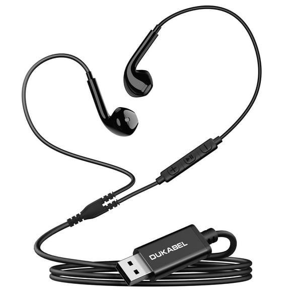 DUKABEL USB Wired Headphone, in-Ear Stereo Earphones with Mic Volume Control for Office, Live Broadcast, Gaming, Music, 6ft