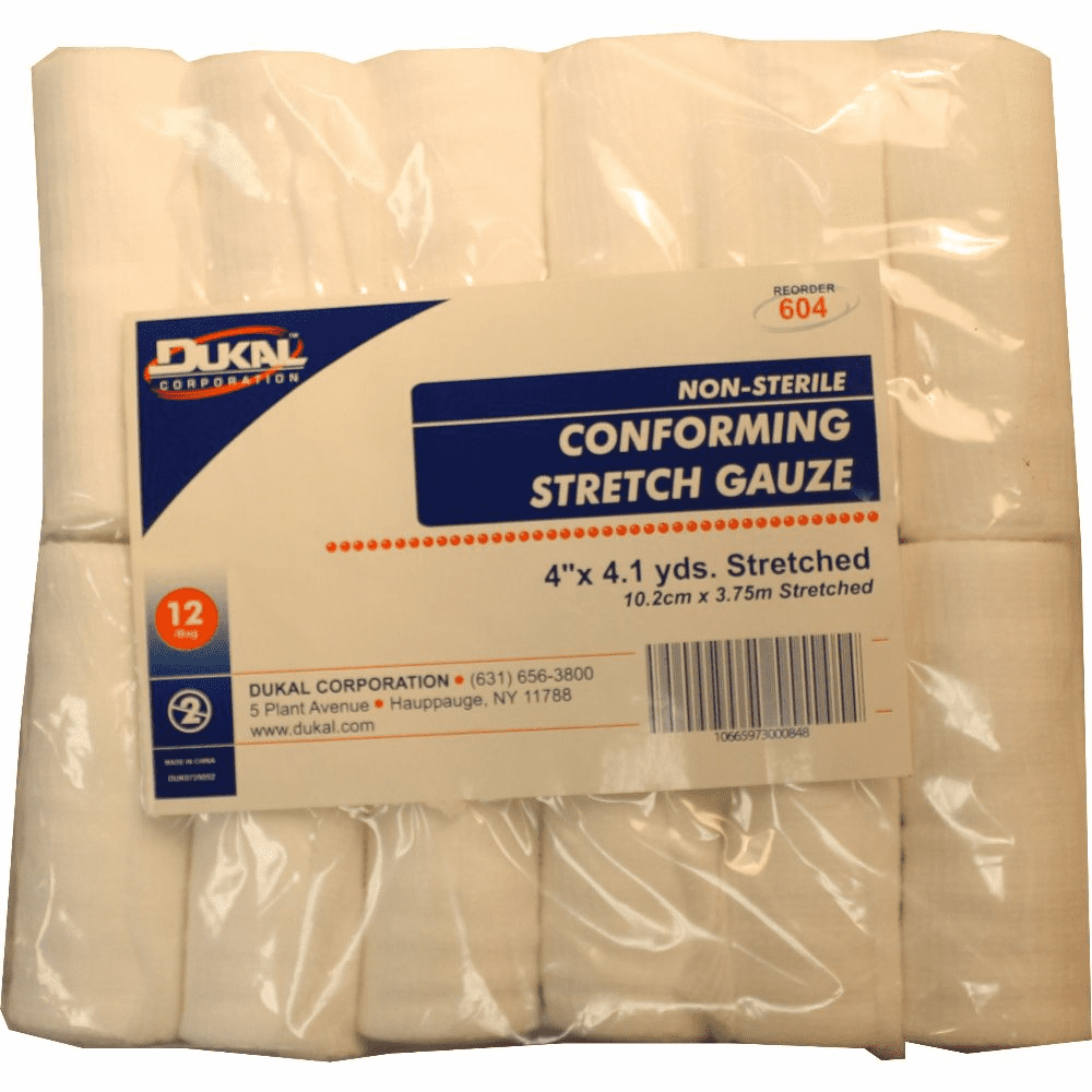 Dukal 604 Conforming Stretch Gauze Bandage - Non-Sterile, 4" X 4.1 Yards, Pack Of 96 Rolls