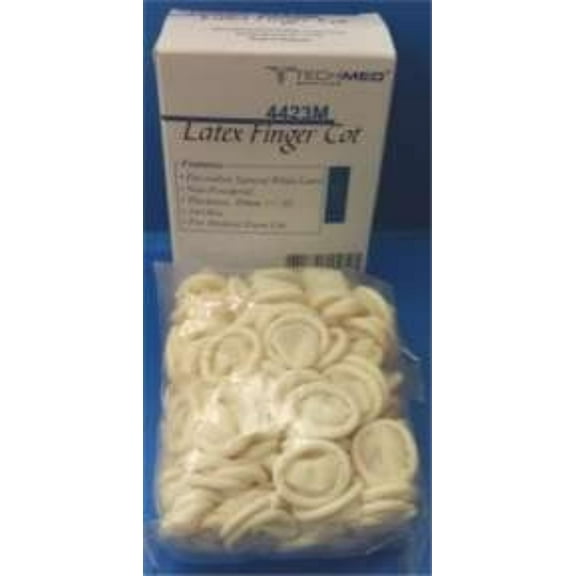 DUKAL TECH-MED Latex Finger Cots Covers Condoms White Medium 144/BOX Powder Free Rubber 4423M (Former 4403M), Powder Free By Brand TechMed
