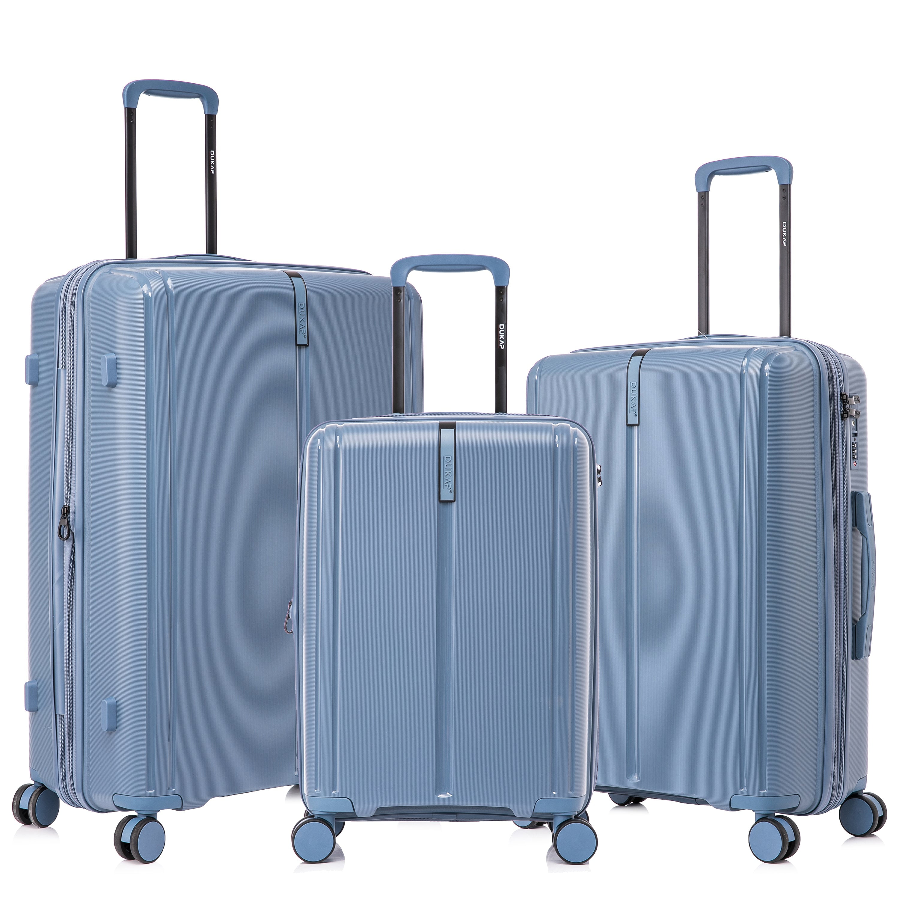 DUKAP AIRLEY 3-Piece Hardside Luggage Sets with Spinner Wheels, Handle and Trolley, (20"/24"/28"), Blue