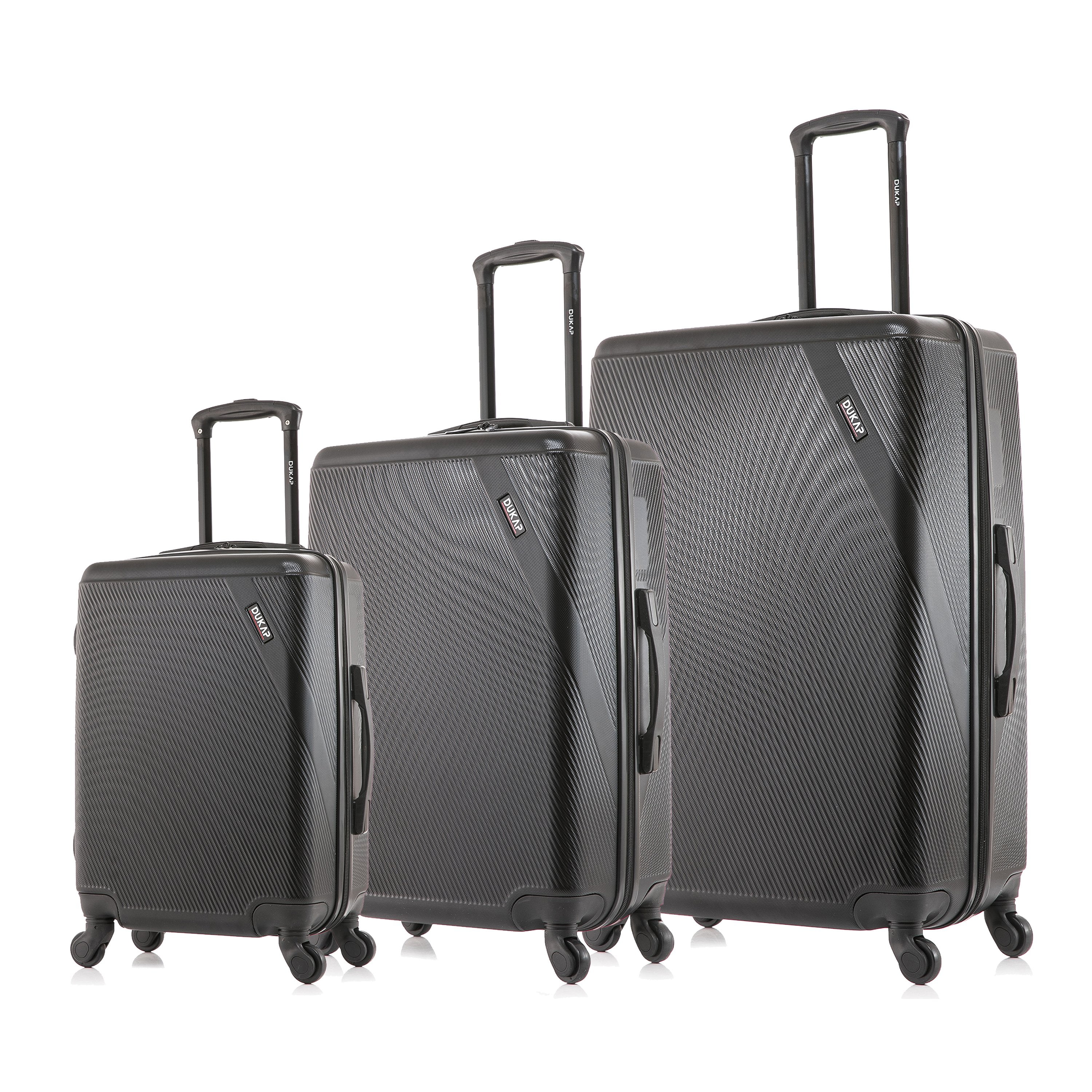 DUKAP Discovery 3-Piece Hardside Luggage Sets with Spinner Wheels, Handle and Trolley, (20"/24"/28"), Black