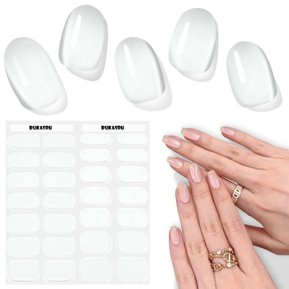 DUKASOU Semi Cured Gel Nail Srips, 28Pcs Finger Nail Stickers for Adults, Salon Manicure Full Nail Wraps UV Nail Polish Strips, Transparent