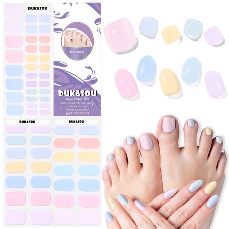 DUKASOU 60Pcs Semi Cured Gel Nail Strips, DIY Finger and Toenail Stickers Nail Polish Strips, Long Lasting Salon Quality Nail Art Stickers for Adults, Colored Jellies
