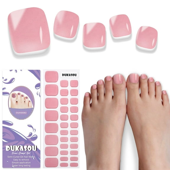 DUKASOU Nail Strips-Semi Cured Gel Toenail Strips (32Pcs), Salon DIY Solid Color Toenail Stickers, Long Lasting Nail Art Stickers for Adults, Taffy Pink