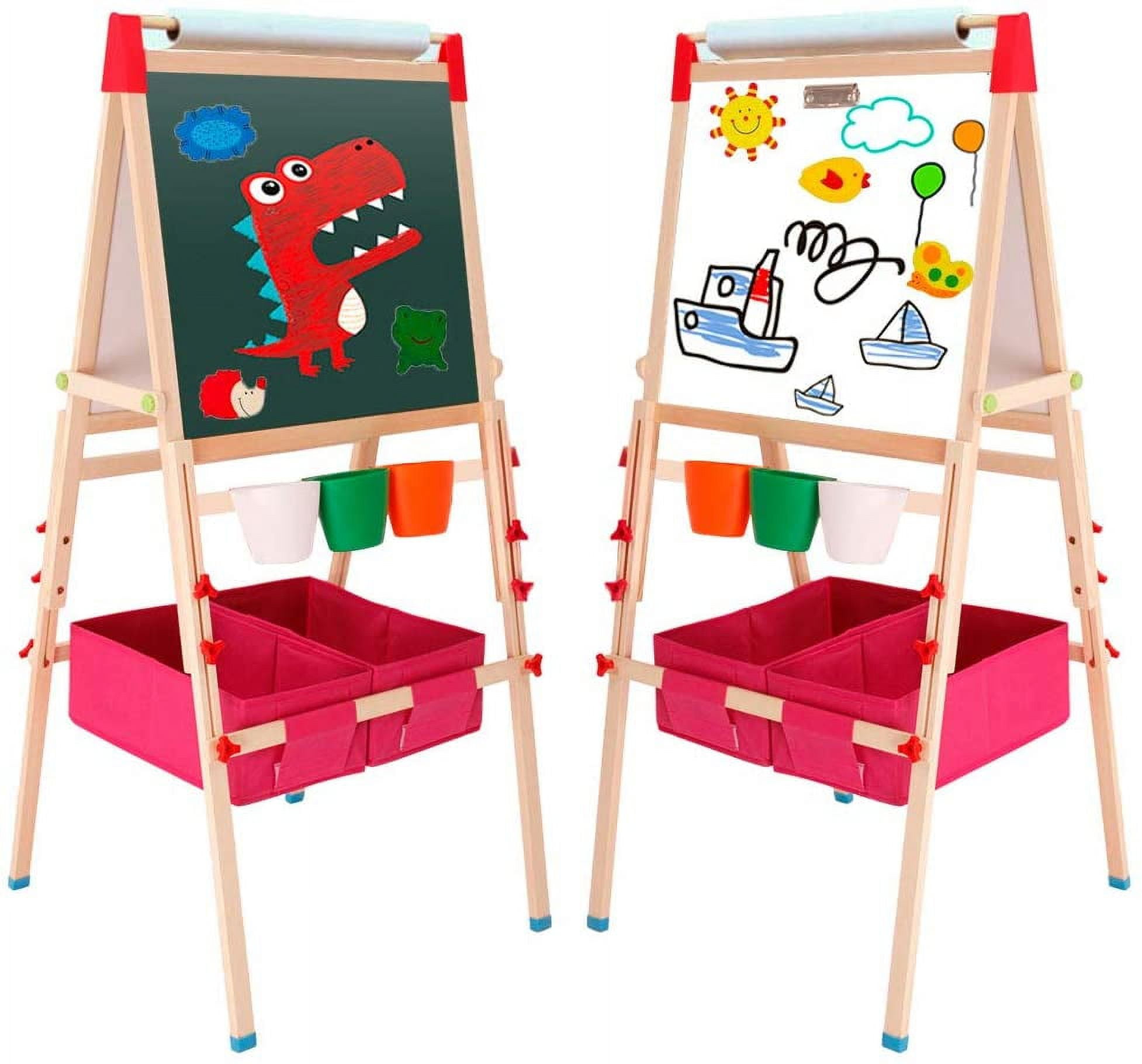 Ealing Baby Art Easel for Kids , 3-in-1, Dry-Erase Board - Chalkboard - Paper Roll - Red Color