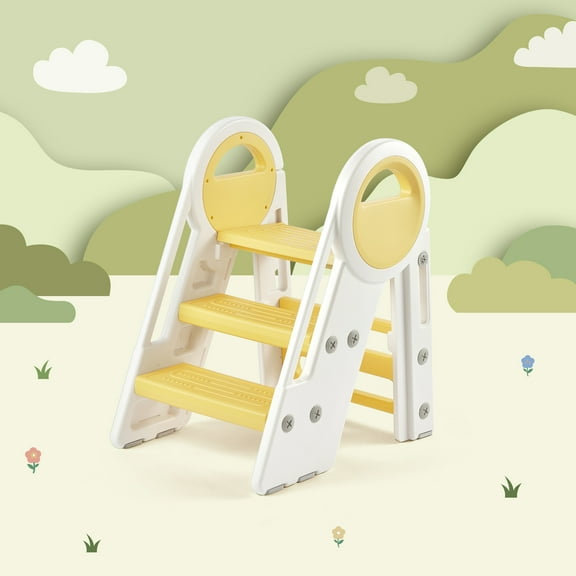 DUKE BABY Kids 3-Step Learning Stool Foldable Standing Tower for Toddlers Yellow