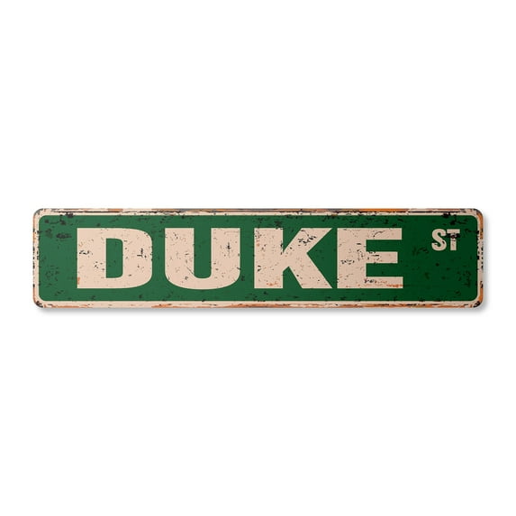 DUKE Vintage Aluminum Street Sign Childrens Name Room Metal Sign rustic metal tin | Indoor/Outdoor |  24" Wide